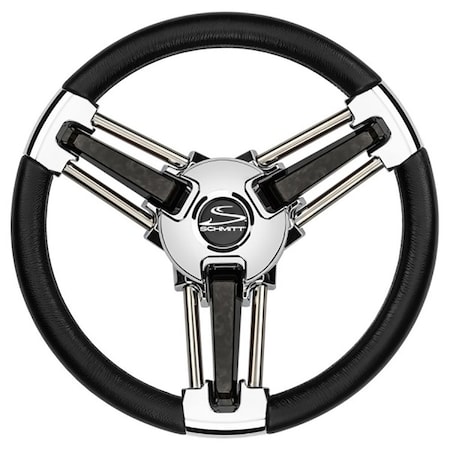 Schmitt Marine Burano Wheel 14in 3/4in Tapered Shaft Black Polyurethane w/Stainless Spoke PU1051B1-04R